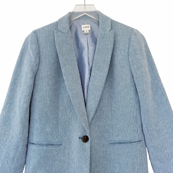 J. Crew Factory Herringbone One Button Blue White Blazer Size 4 - Picture 4 of 12